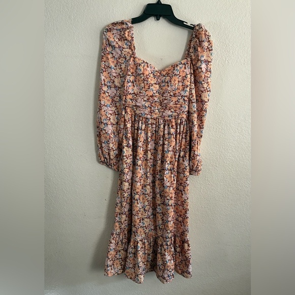 Band of the Free Floral Bohemian Boho Long Sleeve Midi Dress XS - Picture 6 of 16